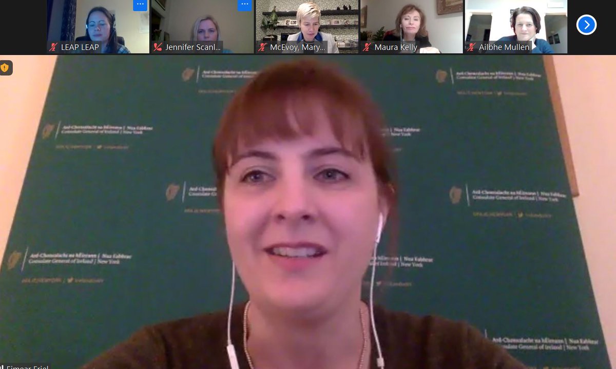 leap_now's tweet photo. Just a few highlights from our #leapnow2021 women's leadership &amp; development program launch tonight! We were joined by &amp; thankful for the support of @IIBN, @eimearbfriel, @IrelandinNY &amp; our keynote @mcevoy_mary, who shared advice and a look into her career journey &amp; insights! https://t.co/JVybQy2lye