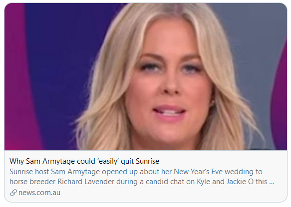 BreakingNewsHQ's tweet photo. BREAKING: Sam Armytage confirms that things change over time. https://t.co/Oz460Sv9VZ