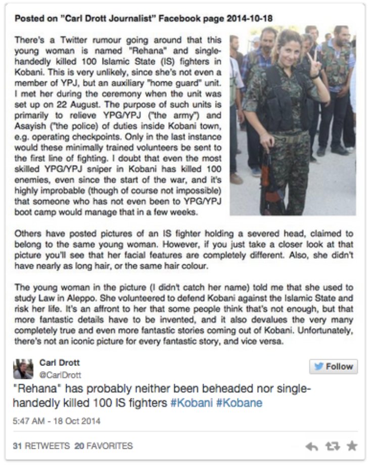The mystery persisted until Swedish journalist Carl Drott posted on Facebook: “I met her during the ceremony when the unit was set up on 22 August. The purpose of such units is primarily to relieve YPG/YPJ (“the army”) and Asayish (“the police”) of duties inside Kobani town."