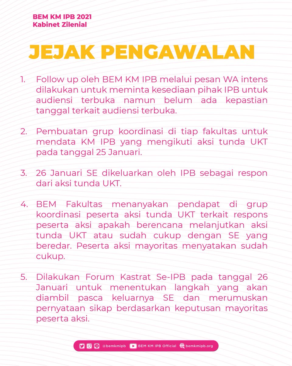bemkmipb's tweet image. [ SIKAP BEM SE-IPB ATAS SURAT EDARAN ]

Sehubungan dengan diedarkannya SURAT EDARAN KEBIJAKAN PENYELENGGARAAN KBM SEMESTER GENAP No. 1876/IT3/KM/01/01/P/T/2021 BEM se-IPB menyatakan sikap.