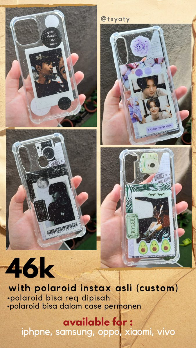 ciipwung's tweet photo. hallo, aku open PO Polaroid  Resin Case🤩
💰46k ONLY!!!💰
📱iphone/samsung/oppo/xiaomi/vivo
✅ include polaroid instax asli
✅ banyak desain 
✅ foto custom dari customer
💸DANA/OVO/Gopay/Shopeepay 

t. hp mau ganti baru
#zonauang #zonaba #zonajajan https://t.co/a15l7AhT7H