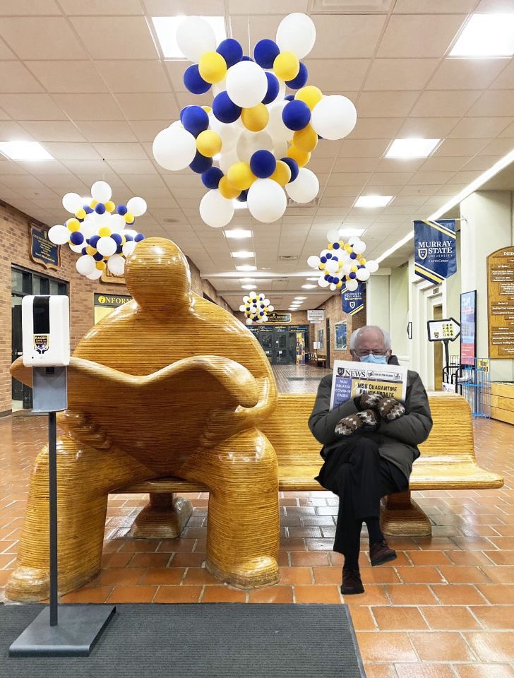 MurrayStateNews's tweet photo. Have you seen this man around campus? Take a break from your responsibilities and share your favorite Bernie meme with us. Bonus points if it’s related to Murray or Murray State.

(Graphic credit: Daniella Tebib for The News) https://t.co/dL4gIGoI0L