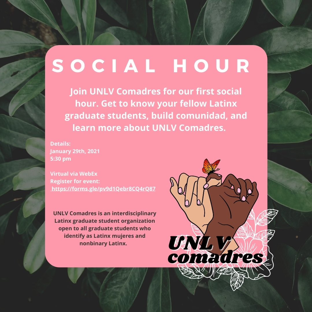UNLVComadres's tweet photo. Join us this Friday, January 29th at 5:30 pm for our first social event! Register here: https://t.co/iZi8zorprR https://t.co/QrwpxFDPYH
