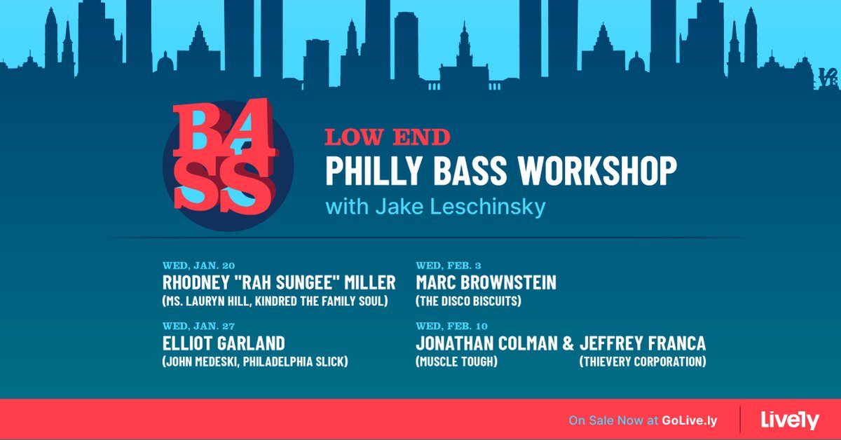The @GoLiveDOTly Philly Bass Workshop continues tomorrow evening (1/27) w. Elliot Garland @elliotgarland of <a href="/HennesseyBonfir/">⡛ HennesseyBonfire ⡛</a>, <a href="/MsLaurynHill/">Ms. Lauryn Hill</a>, Philadelphia Slick, John Medeski and many more. We'll be talking everything #Philly #TSOP #Bass etc. More info -->
golive.ly/host/jake-lesc…