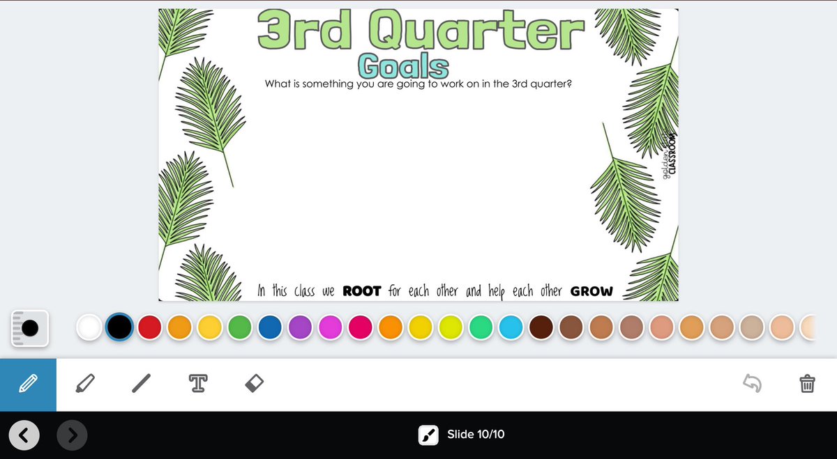 MissInzi's tweet photo. The end of a quarter and the start of a new one is great time to reflect and set new goals! I shared with students how I like to set my own goals for a new quarter and encouraged them to do the same! @PearDeck https://t.co/FPlapXVraf