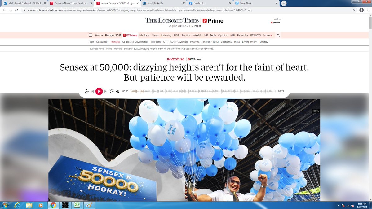 KiritManral's tweet photo. "The market is always about risks. What is your appetite to face risks or a fall from here." 
Here again I emphasise the importance of risk management. Quoted in @ETPrime_com today in article by @lonelycrowd. Thanks Pravin. https://t.co/eGVZEvpklq