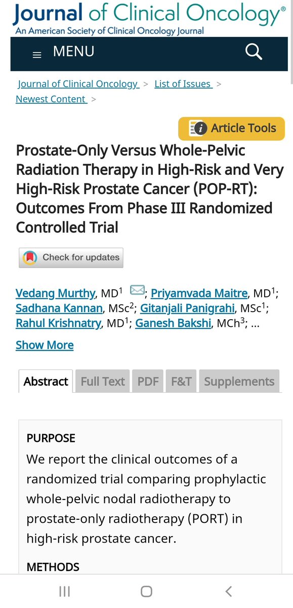 VedangMurthy's tweet image. Very pleased to share the results of the eternal question on the usefulness of Pelvic RT in High Risk Prostate cancer. Hope the debate will settle now. Thanks for the great support. doi.org/10.1200/JCO.20…
@TataMemorial @ACTREC_TMC @docpriyamvada #JCO @ASCO_pubs @APCCC_Lugano