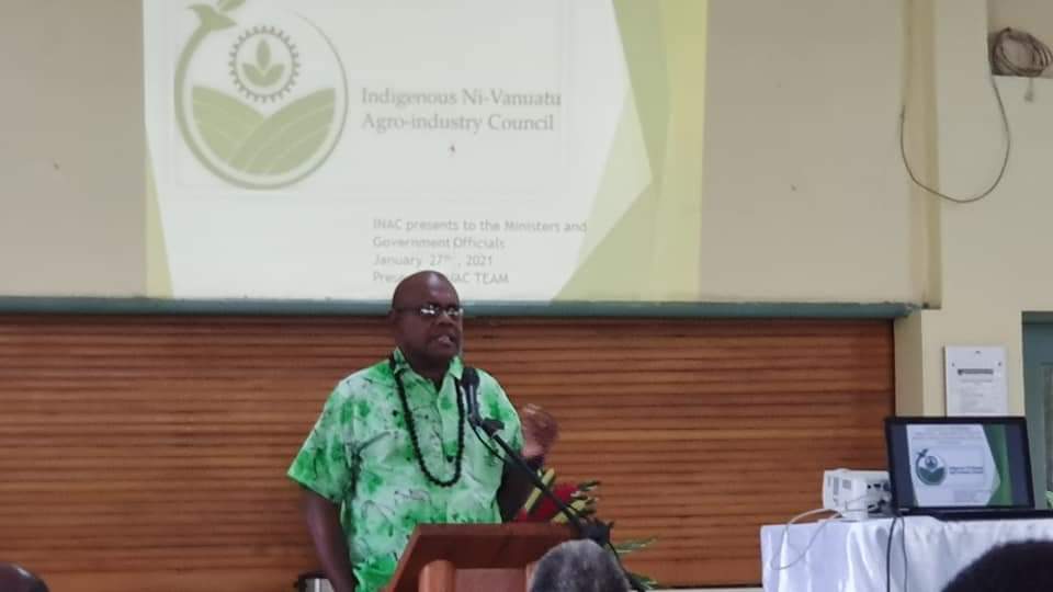 talemaot's tweet photo. DG MALFFB on the launch of Indigenous Ni-Vanuatu Agro-Industry Council (INAC) today: "INAC will address local market demand and needs of primary producers (farmers + fishers) & drive priority policy on dev of productive sectors." #INAC #NiVans #MTTCNVB #Industry #MALFFB https://t.co/RRIRlBFykU