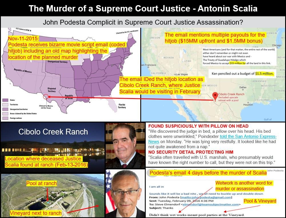 Remember when Podesta arranged the redrum of Supreme Court Justice Scalia?