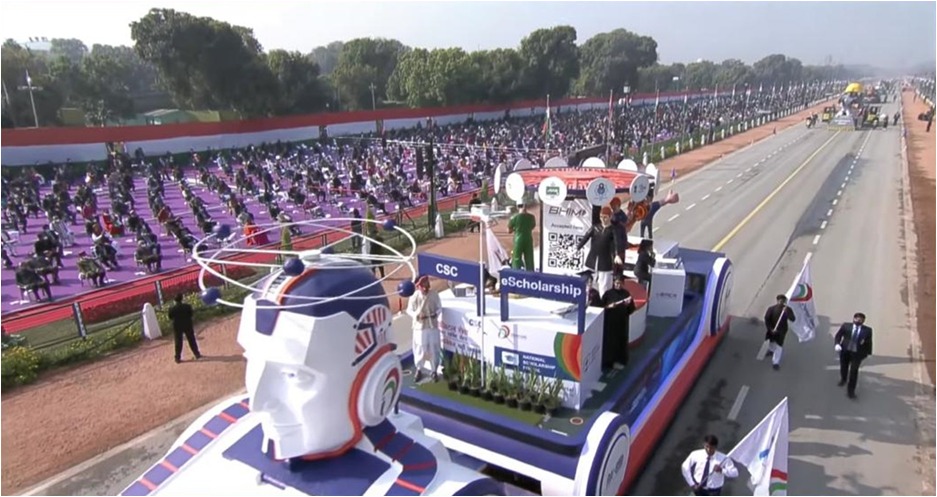 NICMeity's tweet photo. #NationalScholarshipPortal (NSP) and other eGovernance initiatives of @NICMeitY were showcased in #MeitYTableau at the 72nd #RepublicDay2021 parade. NIC's NSP, a flagship program of @_DigitalIndia initiative, has been #TransformingIndia Scholarship paradigm across for years. https://t.co/2c9rsAaEGm
