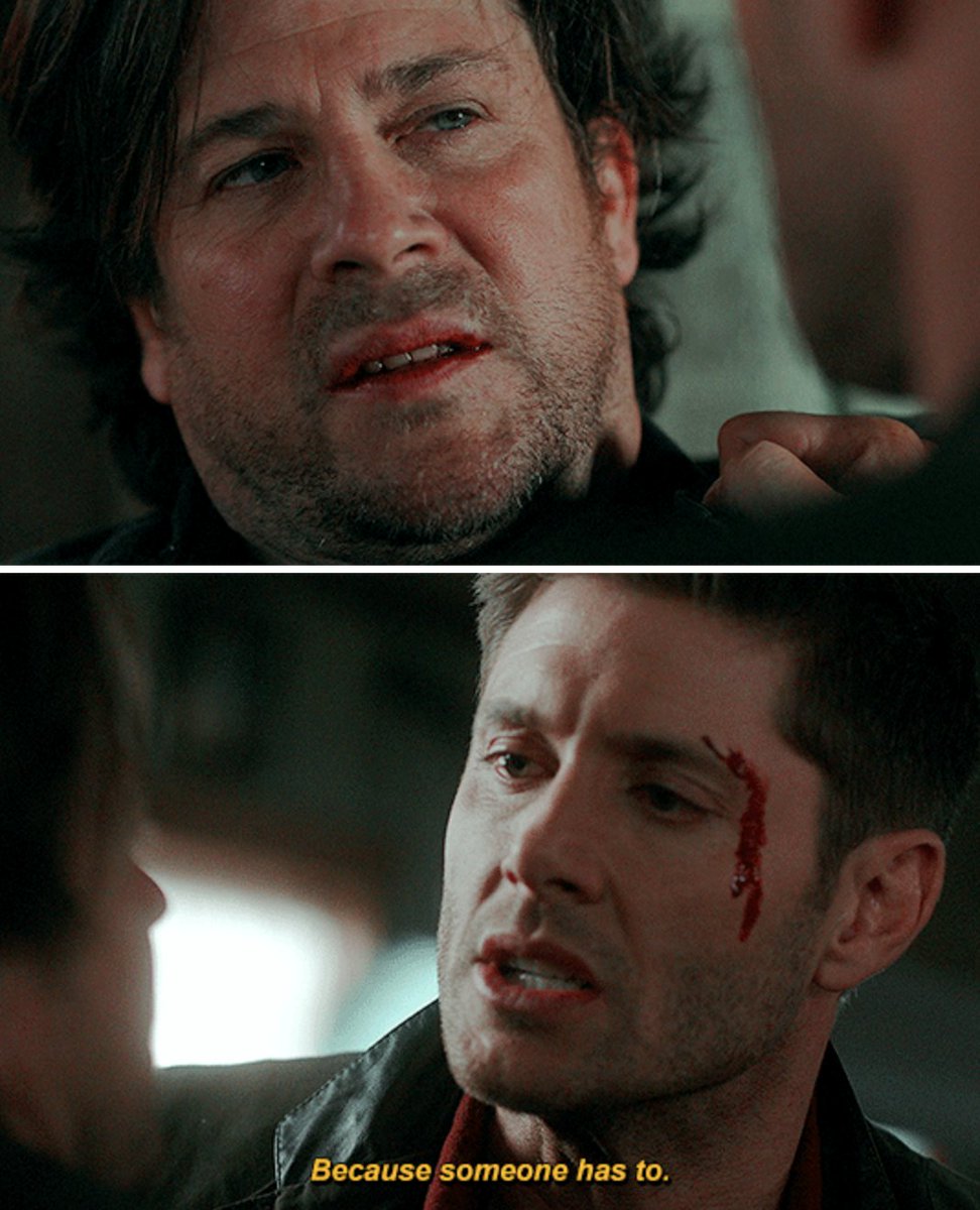 "No one cares, Dean.""Well, I do."It's a reminder to himself as much as it is to Lee. It's a re-centering of purpose that he sorely needs.& what's also key?Lee is human, but is now a "monster" in Dean's words. Because Lee lost his ability to care, Dean can't abide by that.