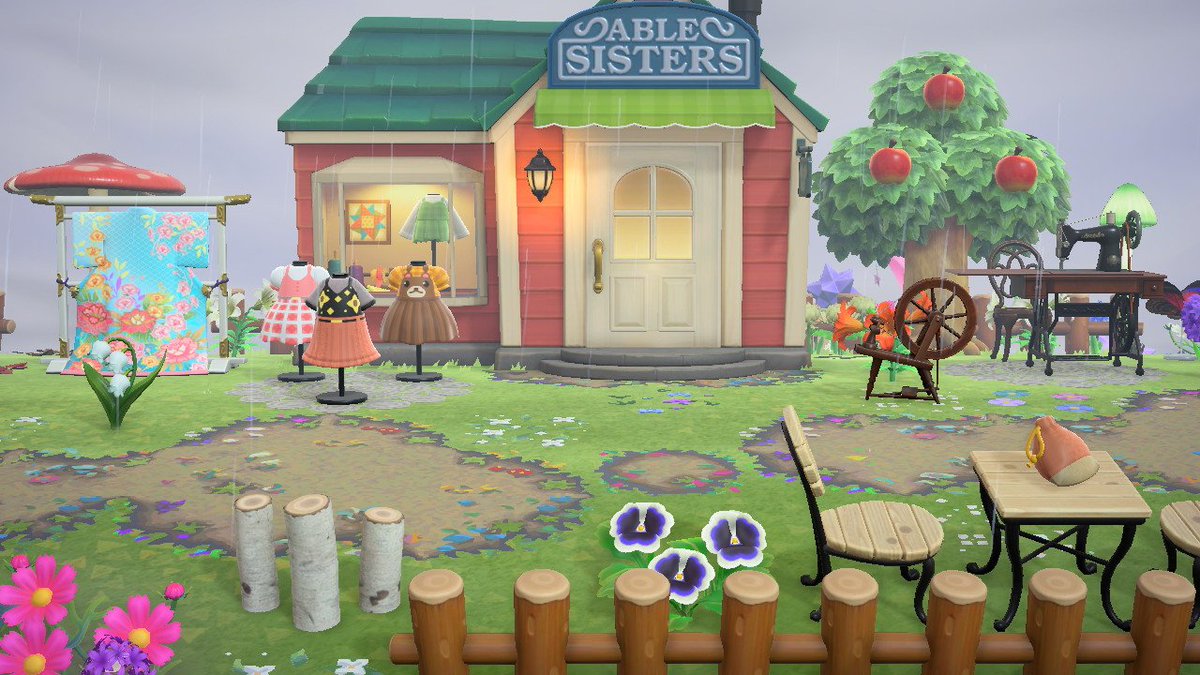 oasisxcrossing's tweet photo. Rainy days don't stop the Able sisters from working hard 🌿
#acnh #acnhinspo #acnhdesign #animalcrossing https://t.co/c0mF9bx97m