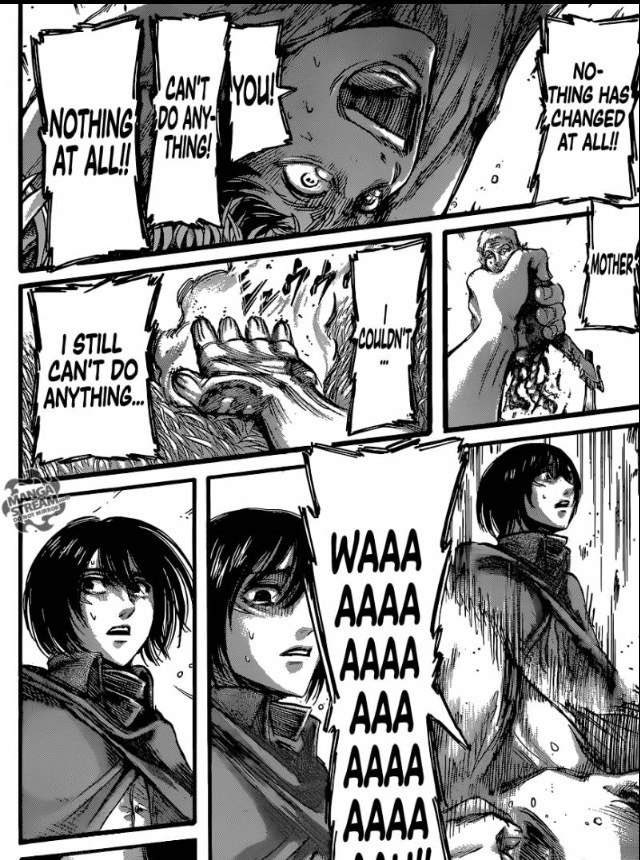 so then let’s go into him asking her what he is to her before he leaves for marley. in ch 50, he is faced with hannes death and breaks down. in chapter 131 he cries to ramzi and apologizes for what he’s about to do. in both instances, he was feeling devastated and she appeared