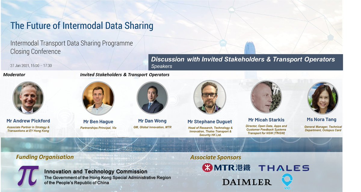 Just 3h to the Closing Conference! A panel of experts will be discussing the role of govt in stimulating #mobility service innovation, the merits of #data quantity vs. quality, #datasharing models, and how data can restore the role of #publictransport post #COVID19.
#HKintermodal