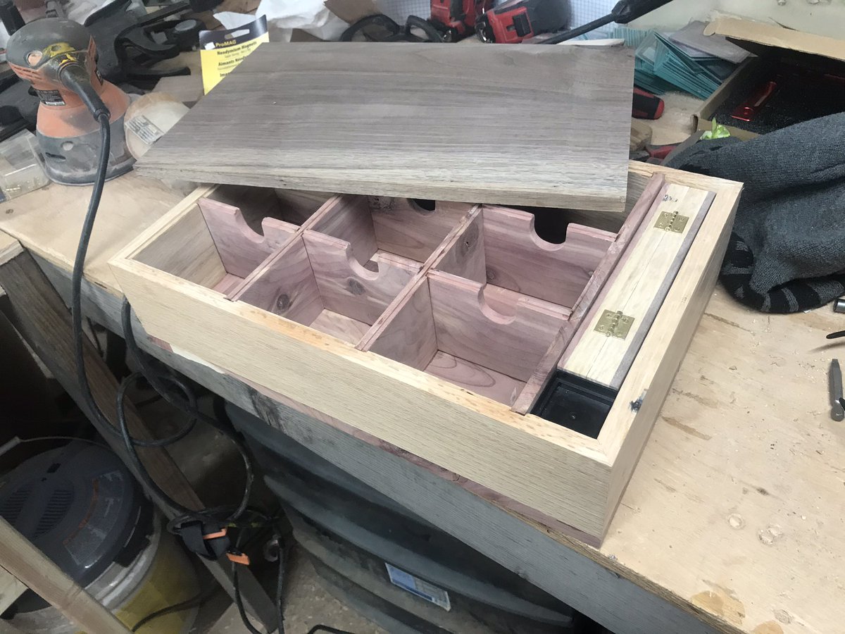 infecthall's tweet photo. Ok I love it when happy little accidents happen! I left space enough to be able to get the dice box out, little did I know (until now) it’s the perfect size for a box of chessex dice! I wasn’t going to take anymore pics until it was done but I HAD to share this!#mtg #mtgdeckvault https://t.co/Tdh5c8XYnT