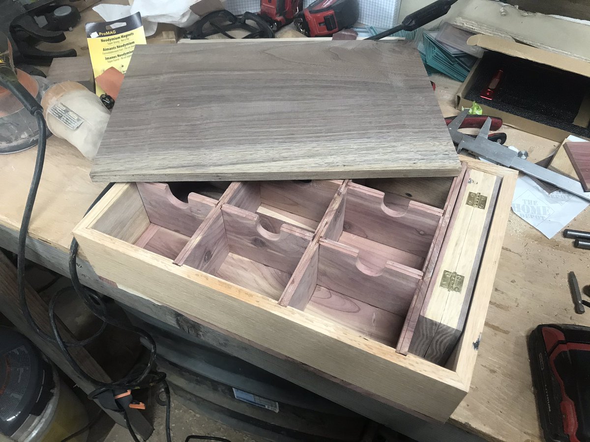 infecthall's tweet photo. Ok I love it when happy little accidents happen! I left space enough to be able to get the dice box out, little did I know (until now) it’s the perfect size for a box of chessex dice! I wasn’t going to take anymore pics until it was done but I HAD to share this!#mtg #mtgdeckvault https://t.co/Tdh5c8XYnT