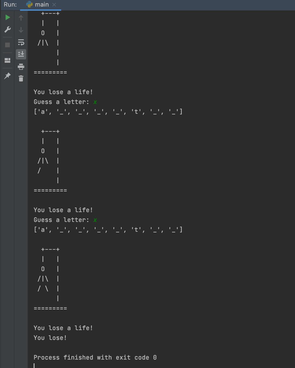 viraj155's tweet photo. Went slightly off script to try something. Here's my hangman game from #100DaysOfCode #day7 

@taimoormaliik @peiyun_shen 
p.s. I will maintain my lead haha! 😁 https://t.co/0uZesIRHCR