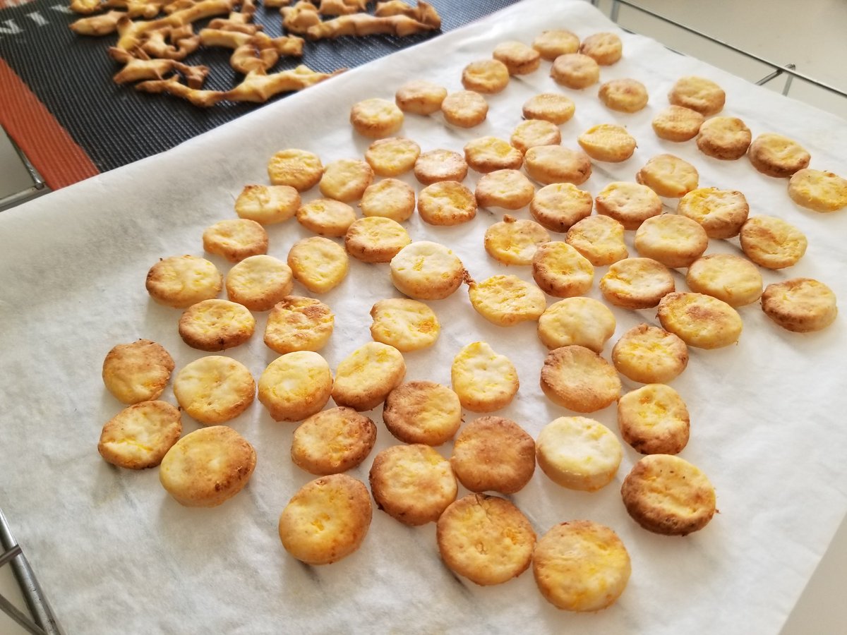 犬用クッキー（チーズ味）　▽・ｴ・▽♪ by るーにゃんmama cookpad.com/recipe/1395016… #cookpad

作りました。
すりおろしニンジンも入れた。