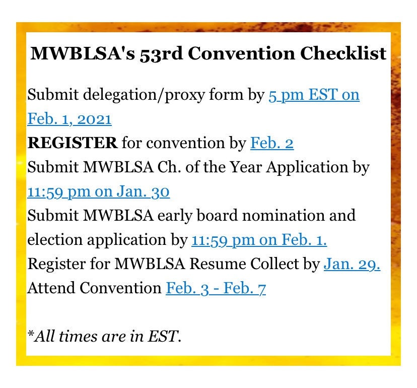 Make sure you are ready for MWBLSA's 53rd Convention! The links are in our bio and on our website! We can't wait to see you there!