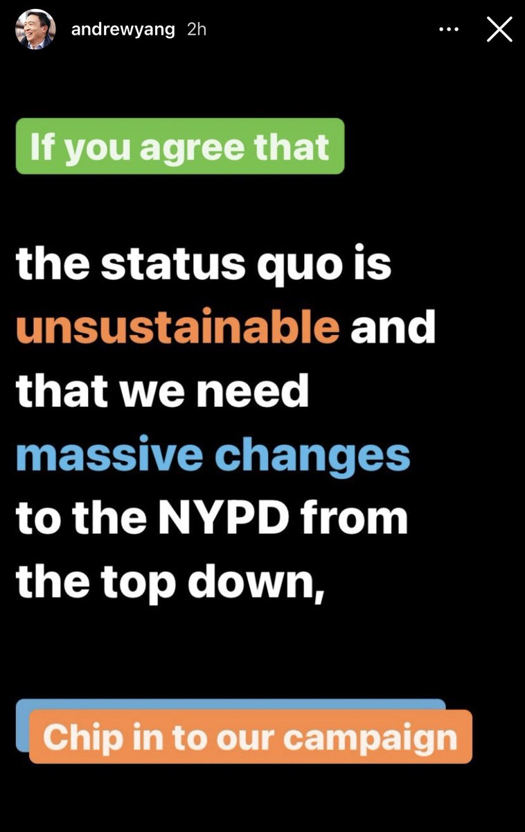 Andrew Yang responds after NYC’s biggest police union attacks his campaign: “The status quo is unsustainable and we need massive changes to the NYPD...entrenched interests like police unions will not let up because they see any change as a threat.”