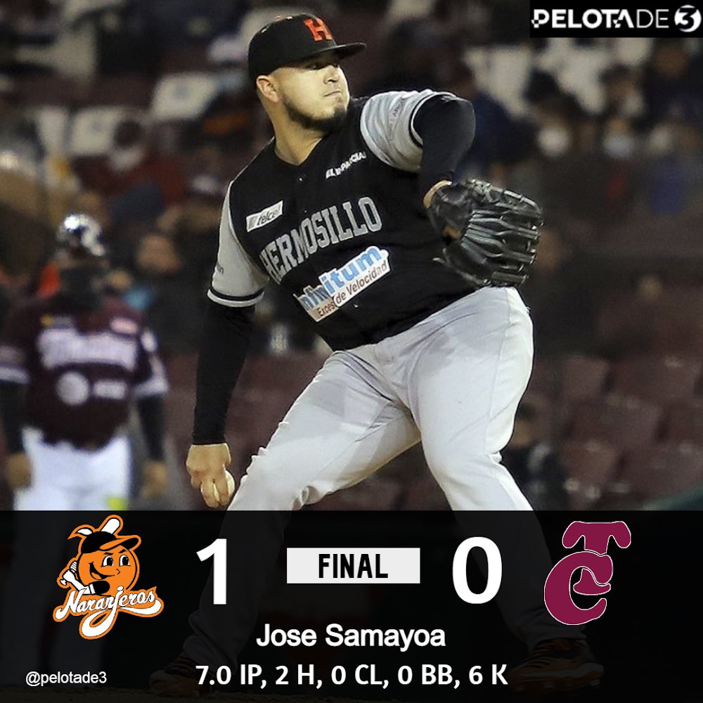 ¡ Duelazo de pitcheo ! 😱 José Samayoa salió en plan grande y blanqueó a la ofensiva guinda. @ClubNaranjeros ponen contra la pared a los campeones @clubtomateros y se colocan a una victoria del campeonato🔥🍊 #playofflamp #ligaARCO #culiacan #beisbol #pelotade3 #hermosillo