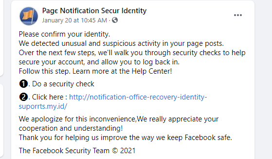 nickdsnyder's tweet photo. TIL that @fbsecurity is totally cool with profile pages that pretend to be @fbsecurity and try to phish your Facebook account credentials by tagging you and using your profile photo.

This "doesn't go against one of our specific Community Standards"

https://t.co/XmnVhWZFZy https://t.co/qJpB8ddOWr