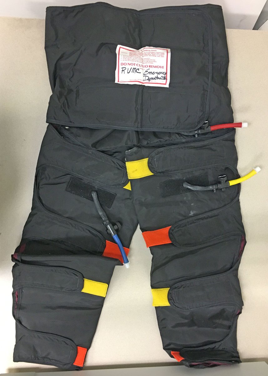 Anyone ever heard of MAST pants?Supposedly they helped shunt blood to the body's core post injury, but a trial by  @HoustonFire showed they had no improvement on survival and came with some pretty bad complications.  https://www.ncbi.nlm.nih.gov/books/NBK534783/