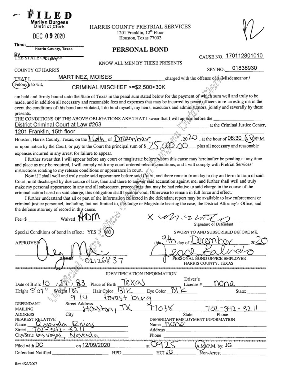 HPOUTX's tweet image. Moises Martinez should not have been free on the streets of Harris County. As a true habitual offender, facing life in prison, he never should have been granted bail on his pending "Robbery (Bodily Injury)" charge. Judge Amy Martin granted a $10k bond and PR bond. Ridiculous.