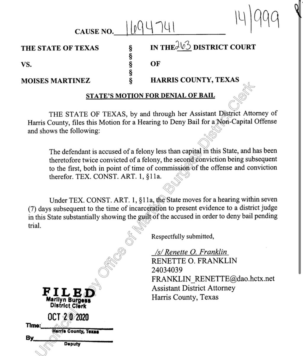HPOUTX's tweet image. Moises Martinez should not have been free on the streets of Harris County. As a true habitual offender, facing life in prison, he never should have been granted bail on his pending "Robbery (Bodily Injury)" charge. Judge Amy Martin granted a $10k bond and PR bond. Ridiculous.