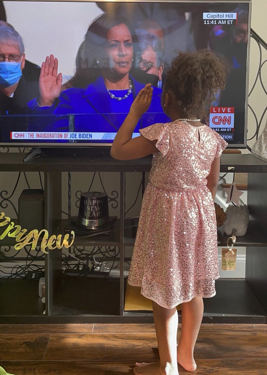 BPGibson2025's tweet photo. Absolutely ❤️seeing this picture! #YesWeCan #YesWeDid Every little girl can dare to dream and hope that their path to success just got a little bit easier! Excuse me, our Vice-President is speaking! 👏🏾👏🏾👍🏾👍🏾 #VPHarris #RespectTheTitle https://t.co/DEorVBbeBB