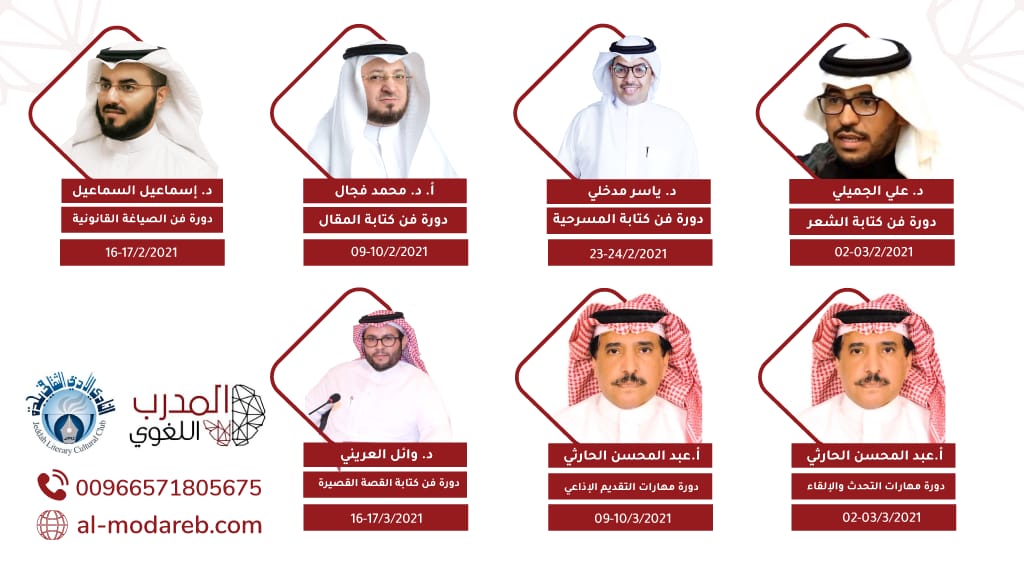 بالشراكة بين منصة المدرب اللغوي والنادي الأدبي الثقافي بجدة دورات في الكتابة والإلقاء الإبداعي.
للتسجيل: al-modareb.com