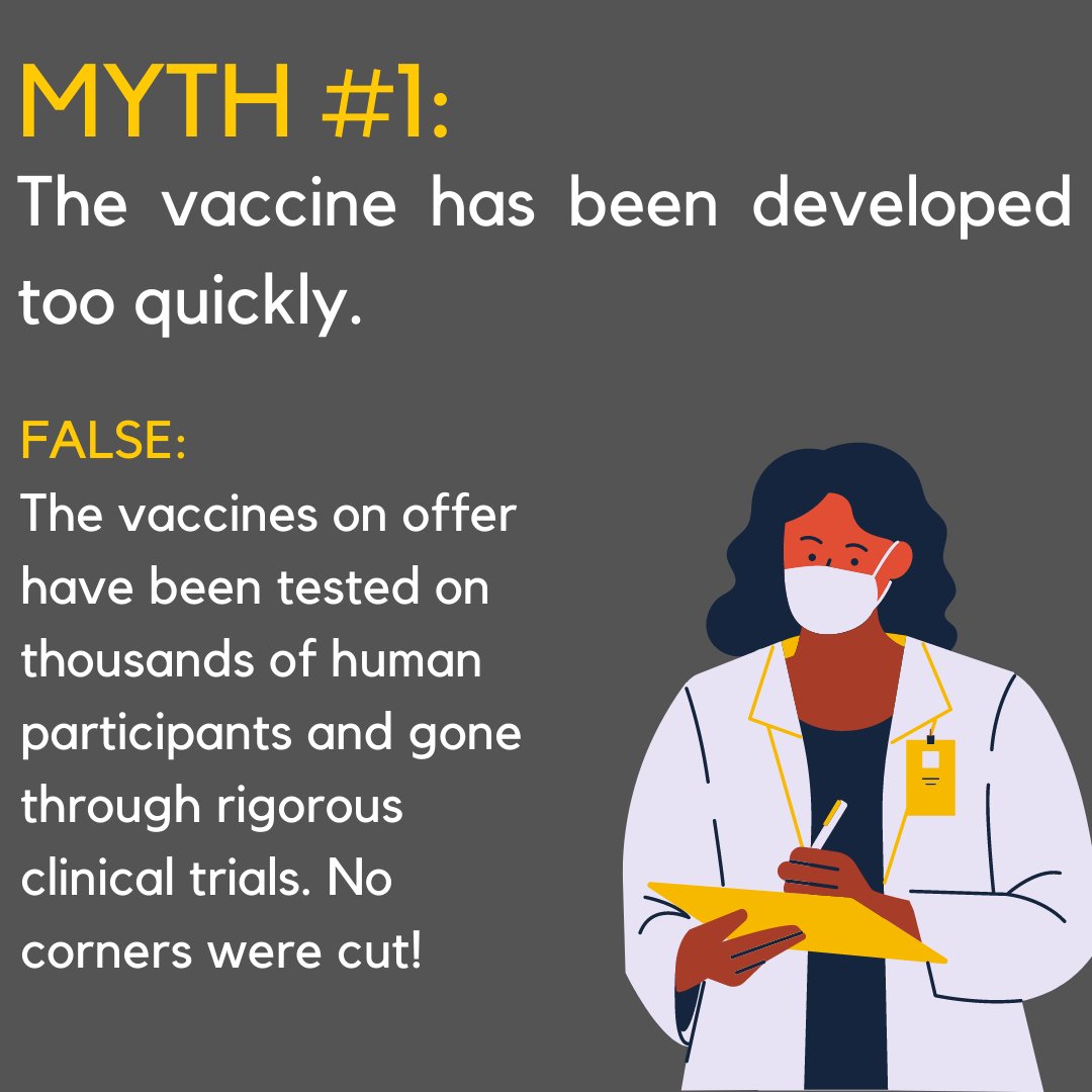 Vaccine Myth #1: The vaccines were manufactured too quickly... This is FALSE - all the vaccines have undergone rigorous testing 
