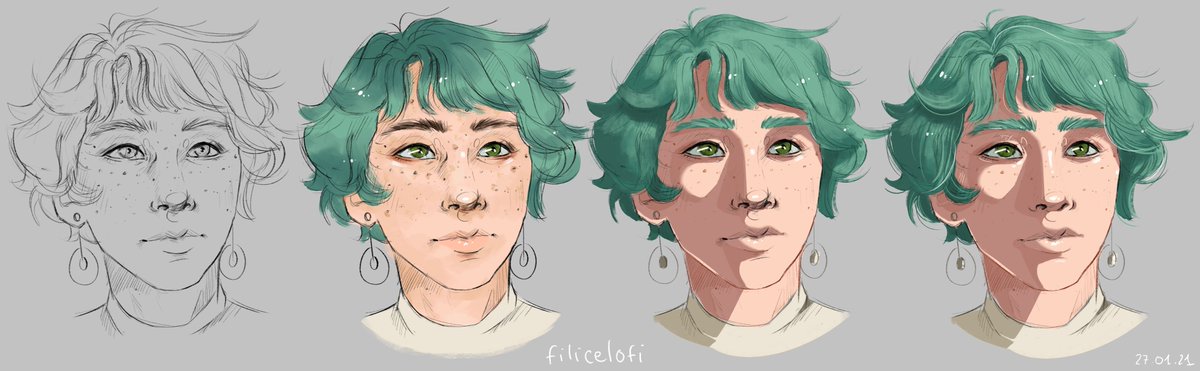 yeomeek's tweet photo. Evolution du portrait pour les cours, je tente d'autres manière de colorer
vous préférez quelle version ?
#CommuArtFR https://t.co/e8x3KyFVIM