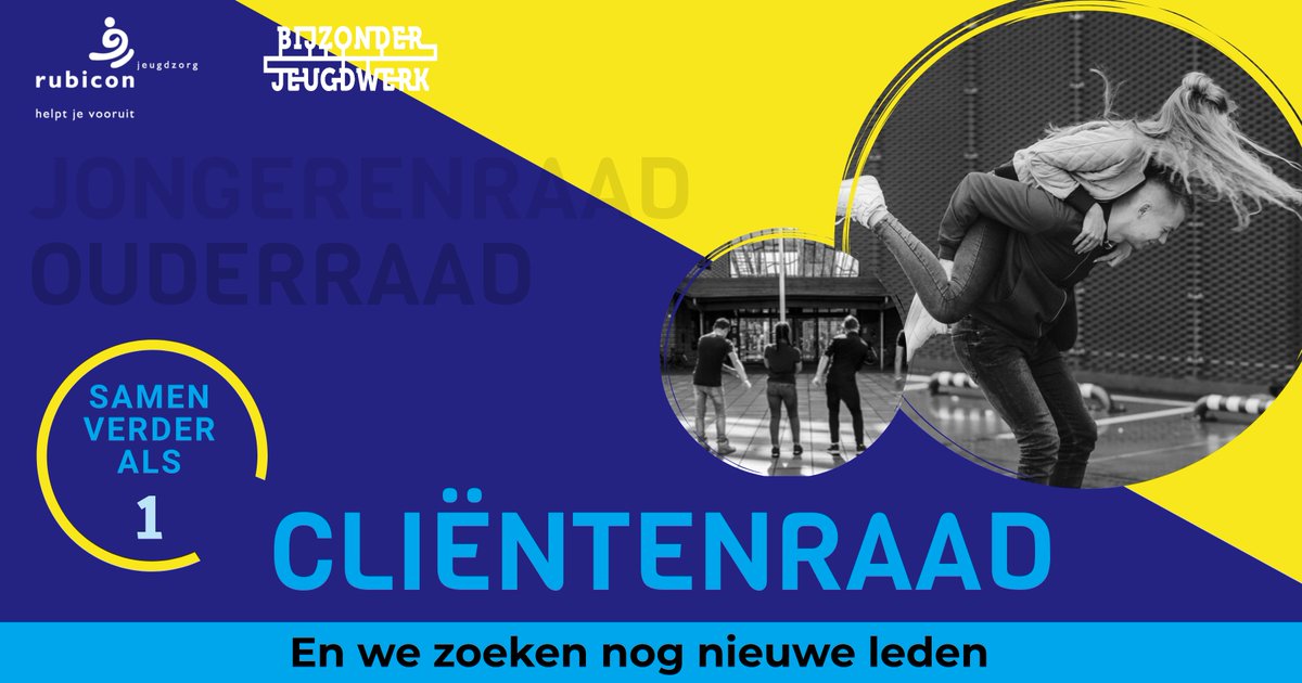Vanaf 1 januari zijn de cliëntenraad (ouderraad) van Rubicon jeugdzorg en de jongerenraad van Bijzonder Jeugdwerk samengevoegd tot één cliëntenraad.
rubicon-jeugdzorg.nl/over-rubicon/n…

#cliëntenraad #hartvoordejeugd #kwaliteit #samen