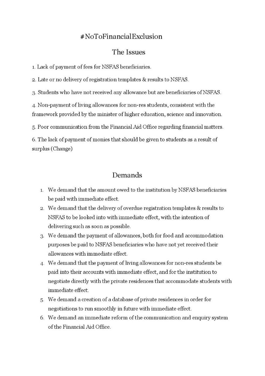 anita_ckn's tweet photo. These are the demands in image format. On twitter we must post these images using the following hashtags, #NoToFinancialExclusion #RescueFortHare #UFHNeedsHelp #DrDhlaminiMustFall and #Somizi https://t.co/IqG04nxWXY