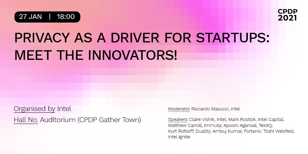 Are you interested in #privacy preserving ML technologies, confidential computing, #data governance, #encryption ? Tonight you can learn more from technologists <a href="/VishikClaire/">Claire Vishik</a> <a href="/mrostick/">Mark Rostick</a> <a href="/mcarroll_/">Matthew Carroll</a> ApoorvAgarwal  <a href="/avometric/">Kurt Rohloff</a> <a href="/ambuj0/">Ambuj Kumar</a> and Yuval Avnon at <a href="/CPDPconferences/">CPDP Conferences</a> #CPDP2021