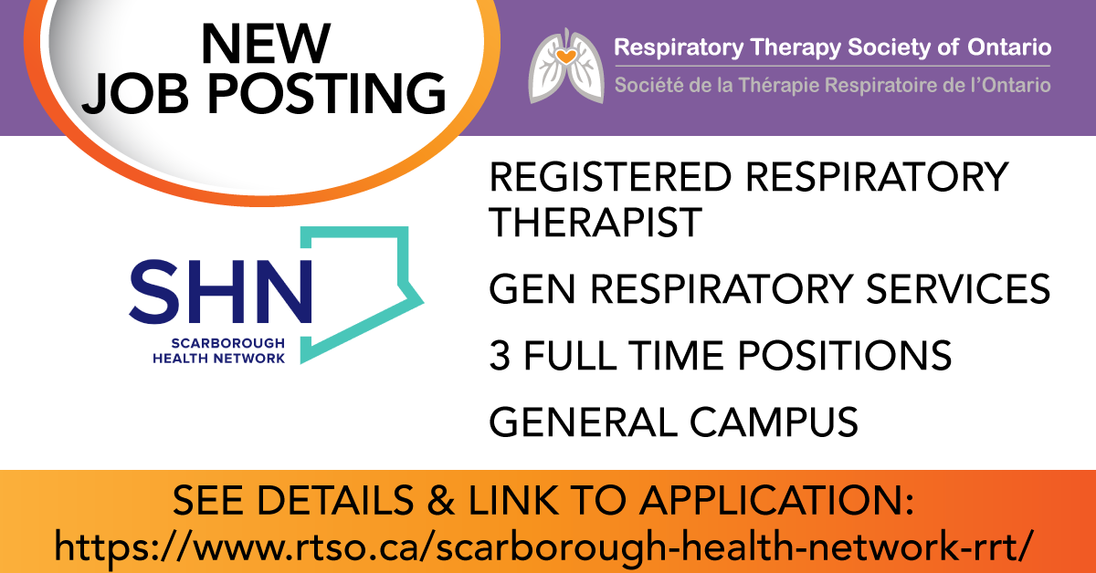 RTSociety_ONT's tweet photo. NEW JOB POSTING: SCARBOROUGH HEALTH NETWORK
The Scarborough Health Network has 3 full time positions available for a Registered Respiratory Therapist. ๐ฉโโ๏ธ ๐จโโ๏ธ
DETAILS & LINK TO ON-LINE APPLICATION HERE: https://t.co/6O3Usf3cxE
#RTSO #AspireToInspire #RTjob https://t.co/ZYqRwa3SSO