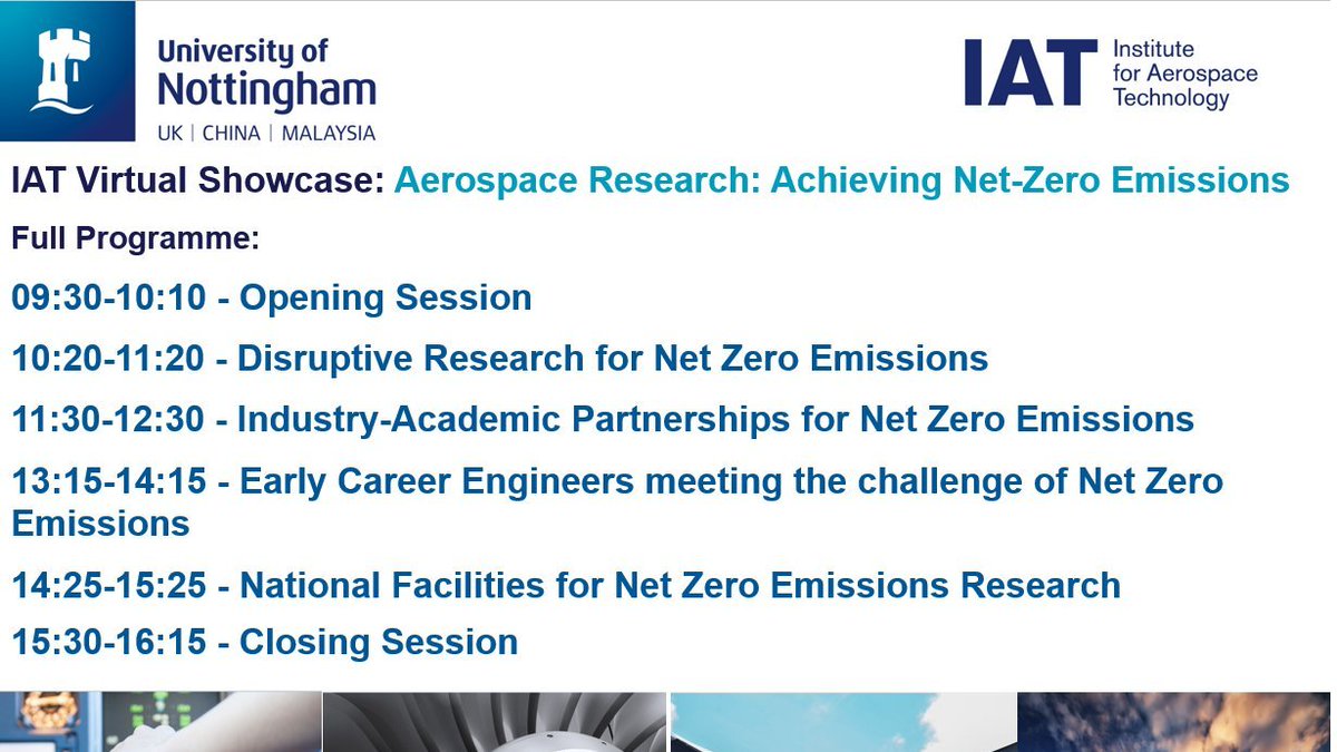 FREE <a href="/UoNAerospace/">UoN Aerospace</a> IAT Virtual Showcase 'Aerospace Research: Achieving Net-Zero Emissions'
No registration required - follow the link
#NetZero #aerospace #IATNetZero
4th February 2021
09.30-16.15 (GMT)
MS Teams - bit.ly/2KlYU2K