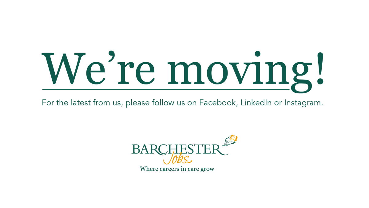 We're on the move! 🏠 From the 29th January, we'll no longer be monitoring this Twitter account. Follow us on Facebook and LinkedIn or visit jobs.barchester.com for our current vacancies 👍