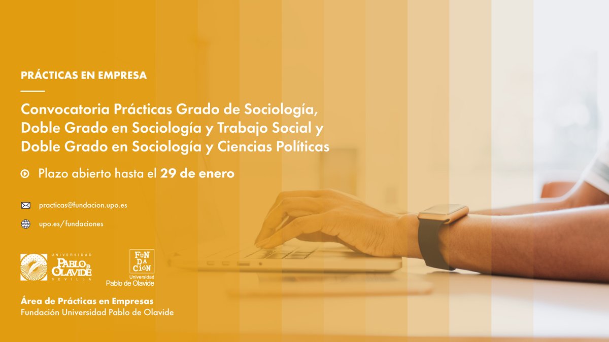 Atentos estudiantes del Grado en #Sociología o Dobles Grados en Sociología y Trabajo Social, y Sociología y CC.PP de la <a href="/pablodeolavide/">Pablo de Olavide</a>. Convocatoria de #prácticas publicada en #Icaro, más info cutt.ly/wj4mHiu <a href="/practicasfupo/">practicasfupo</a>