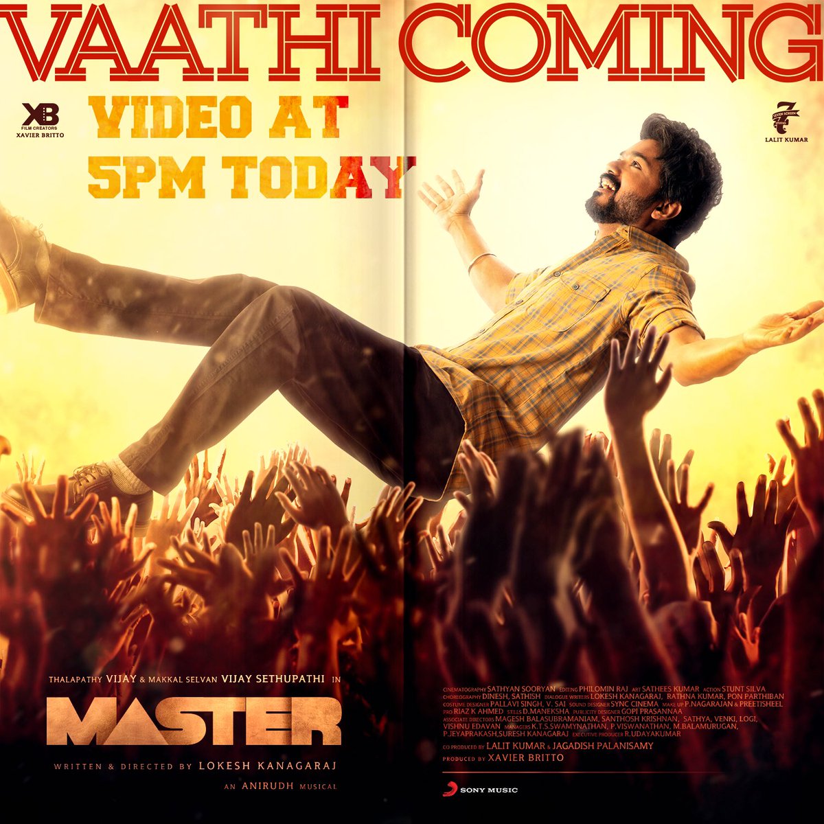 Aaah, Maja pa, maja pa! Idhan, Idhan..! Enna ready ah?! 😍 'Vaathi coming' official video song is releasing today at 5pm! Koluthunga da! 🔥 #VaathiComing #Master #VaathiComingVideoSong