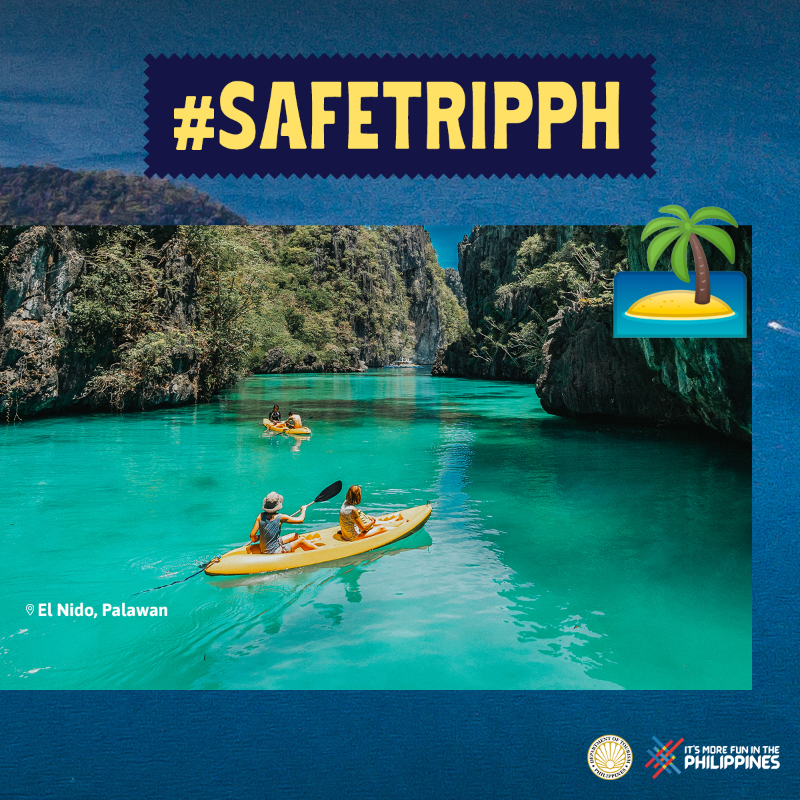 TourismPHL's tweet photo. Have a safe trip ahead! Many PH destinations have already reopened with health and safety protocols in place. Bookmark our website for the latest travel advisories! #SafeTripPH