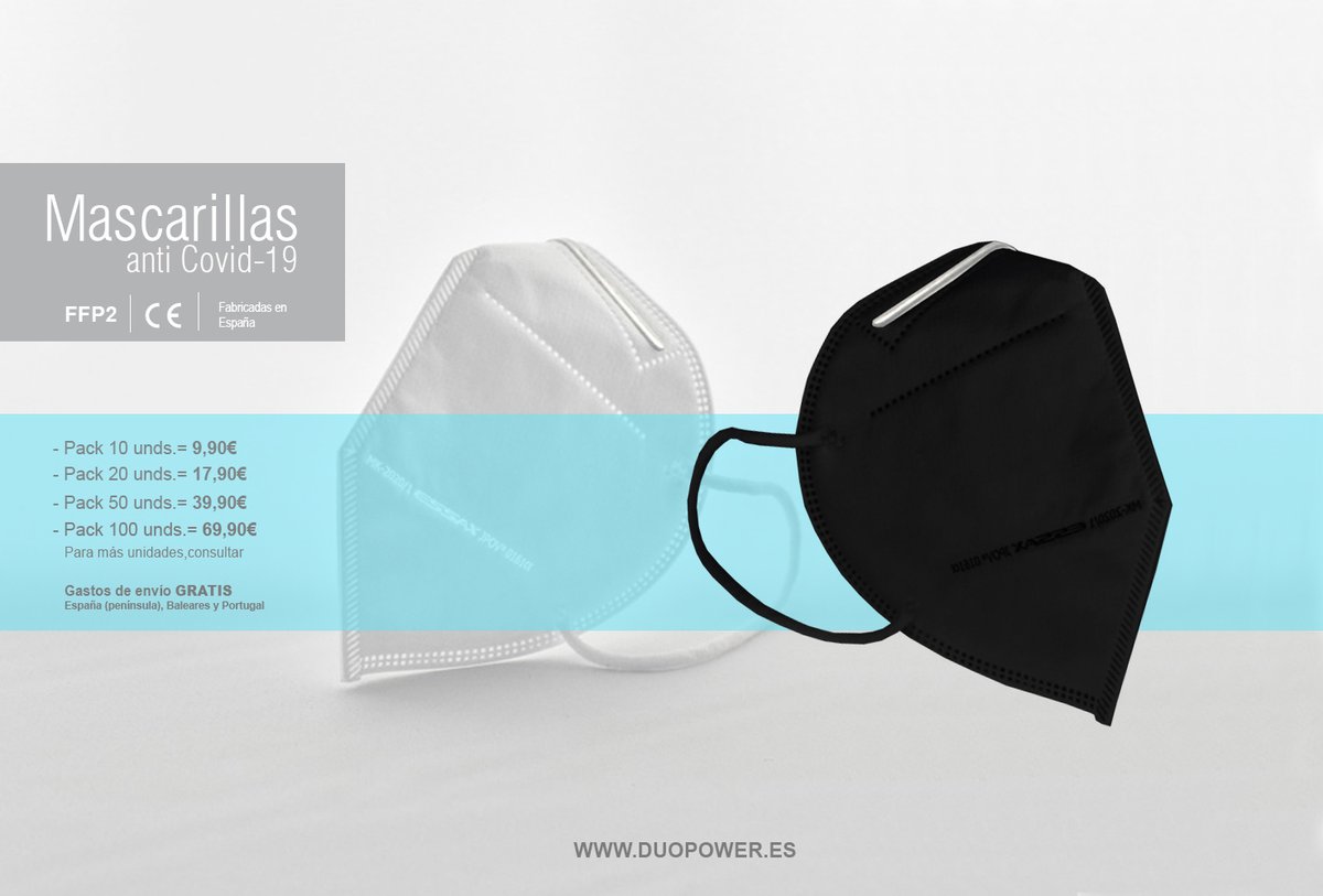 Duopower_'s tweet photo. No dejes escapar nuestros packs de mascarillas a un gran precio, con factor de protección FFP2, marcado CE, fabricadas en España, y certificadas por AITEX. 

🚛📦 Gastos de envío GRATIS para España peninsular, Baleares y Portugal.

👉https://t.co/4GZugRQbJQ https://t.co/uNJa276zSb