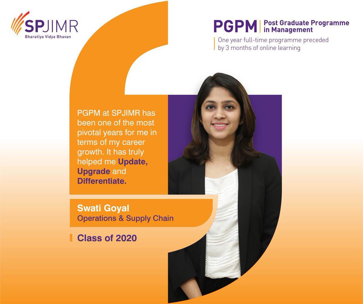 PGPM_SPJIMR's tweet photo. With 8 years of experience in the retail industry, my motivation for doing the 1-year PGPM programme was to broaden my business understanding and get into a general management role. Proud to say #IamSPJIMR
https://t.co/wOQk1fWTxT
#PGPM2020 #1yearmba https://t.co/LrtPjkfsI6