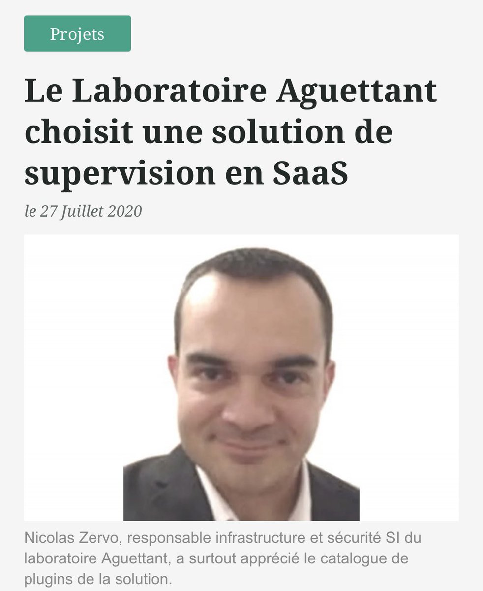 🔎Pour approfondir le REX de <a href="/LaboAguettant/">Laboratoire Aguettant</a> et comprendre les facteurs qui les ont amenés à choisir <a href="/servicenav/">@servicenav</a>, <a href="/CIO_France/">CIO-Online.com</a> a interviewé Nicolas Zervo, responsable infrastructure et sécurité SI.


📰L'article ici : bit.ly/3iIFzFV


#ITMonitoring #Supervision #Santé