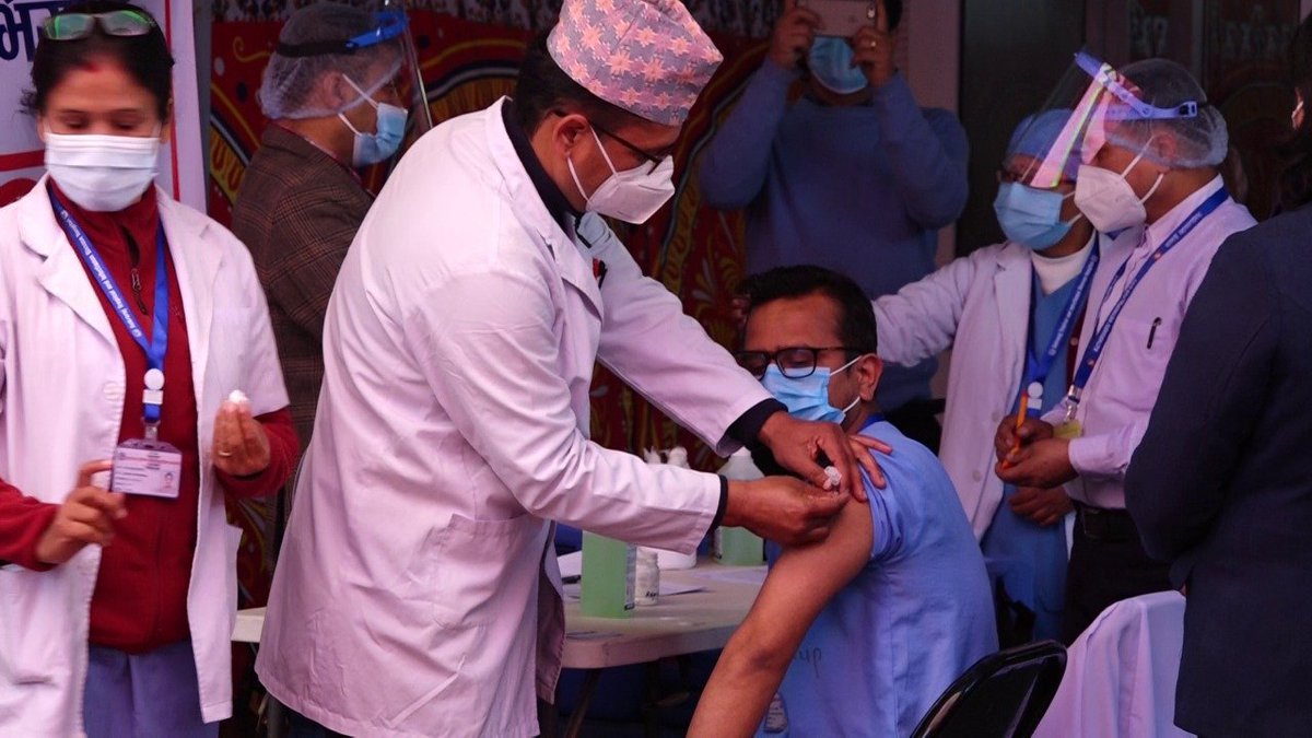 ANI's tweet image. First phase of COVID-19 vaccination drive begins in Nepal today; visuals from Kathmandu. 

Vaccines to be administered to front line workers in the first phase.