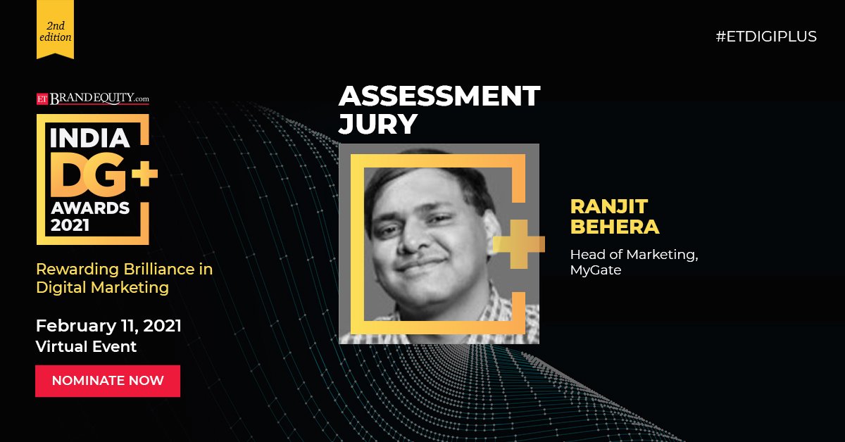 ETBrandEquity's tweet photo. He has over 10 years of experience in digital marketing- Announcing our Assessment Juror for #ETDIGIPLUS Awards 2021- @ranjit9207, Head of Marketing, @MyGate_com 

We're all set for the Awards Night on 11th Feb. Haven't registered yet? Do it NOW- https://t.co/QAnKYBrhiY https://t.co/LyoM3yonxo