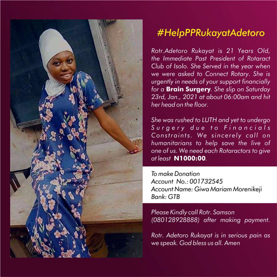 Man4all_Season's tweet photo. @TheAkowonje 
@RacMaryland 
@of_mushin 
@SquadSamba 
@abamba5 
@michaelsonaike 
@RotaractD9110ng 
@RotaryRassin 
@RotaryClub33 
This is one of our humanitarian volunteer
She need us
Let's smile to charity. https://t.co/1jA4uB8JFB