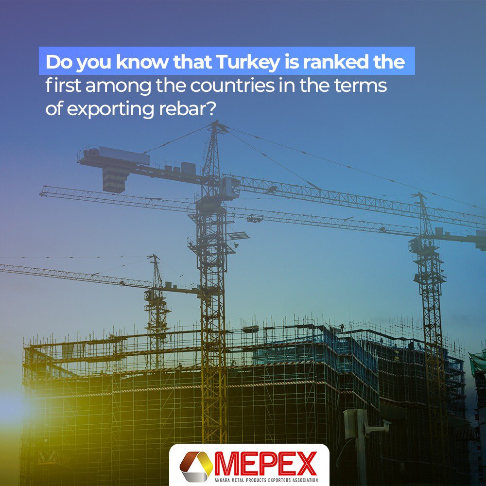 mepexofficial's tweet photo. Do you know that Turkey is ranked the first among the countries in the terms of exporting rebar ?
#admibb #demir #çelik #export #mepex #pipe #demirçelik #ihracat #exporter #turkishconstructionmaterials #turkishconstruction #turkishexporters #iron #stell #radiator https://t.co/zF6Jk8zpMk