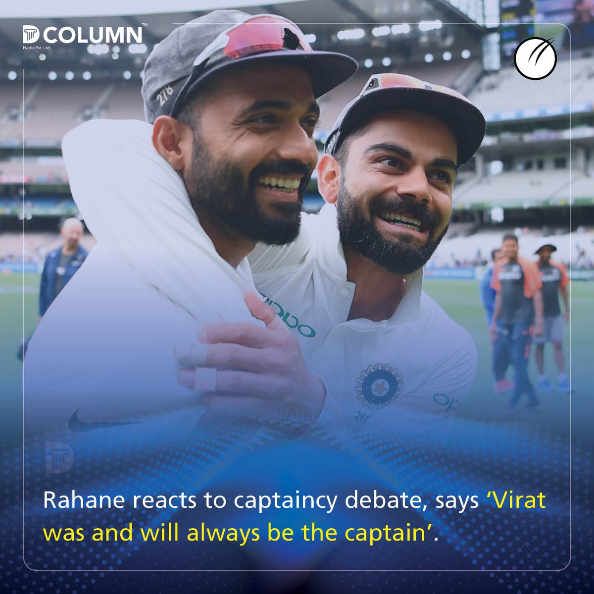 dcolumnnews's tweet photo. Ajinkya Rahane, who led India to two wins and a draw against Australia in Virat Kohli's absence, opened up on the captaincy debate.

#thecolumn #newsupdates #viratkohli #ajinkyarahane #captaincy #indiancricket #teamindia #debate #sportsnews #cricket https://t.co/rXfa62S7Qx